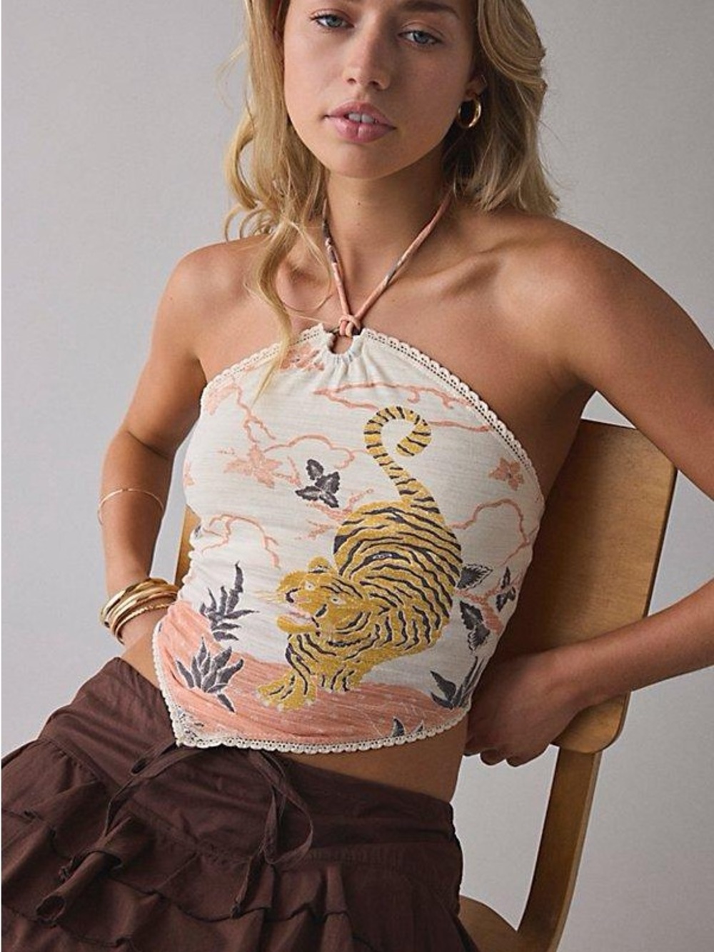 Kimchi Blue Urban Outfitters Mya Tiger Graphic Halter Tank Top